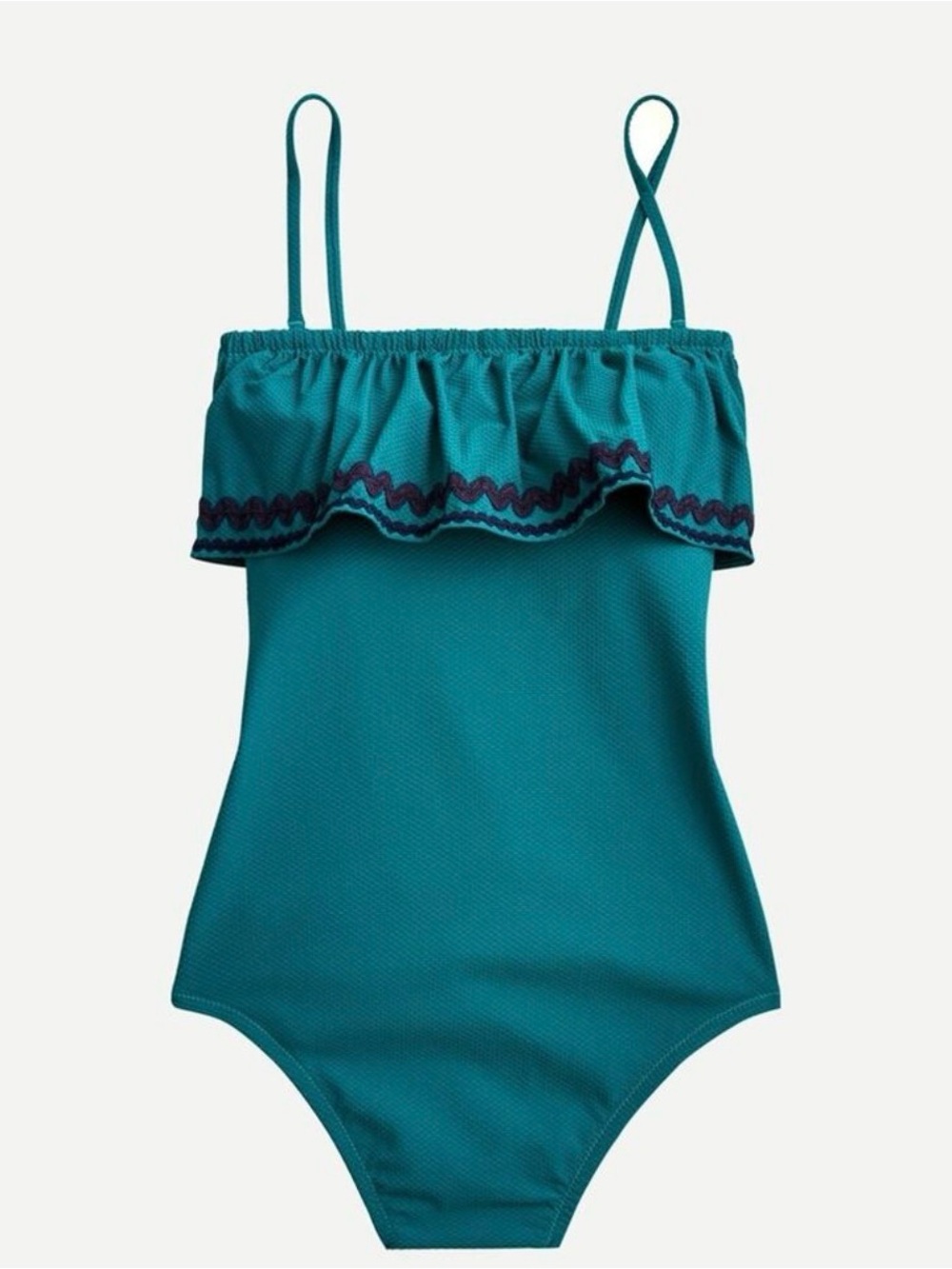 NWT J. Crew Teal One-Piece Swimsuit with Navy Rick Rack Trim
